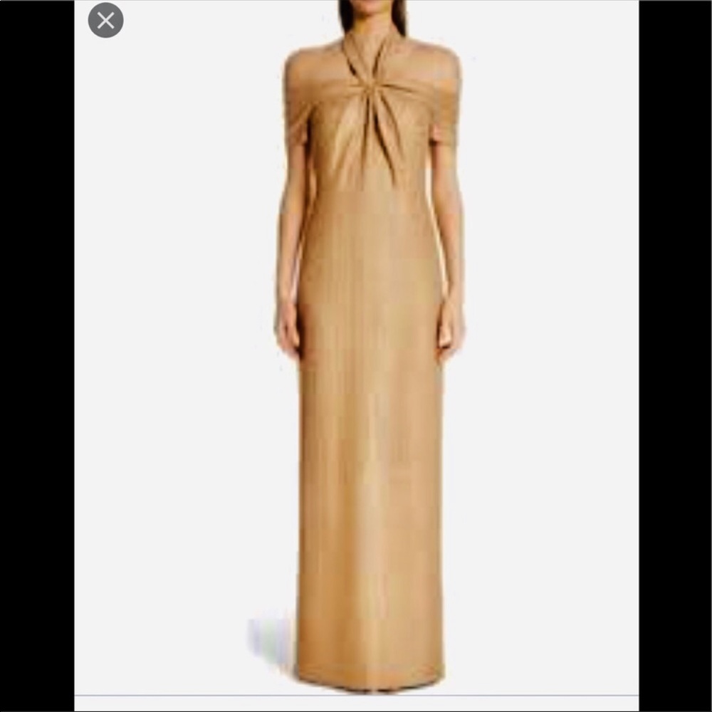 ST JOHN Luster Knit Sequin Gown Gold